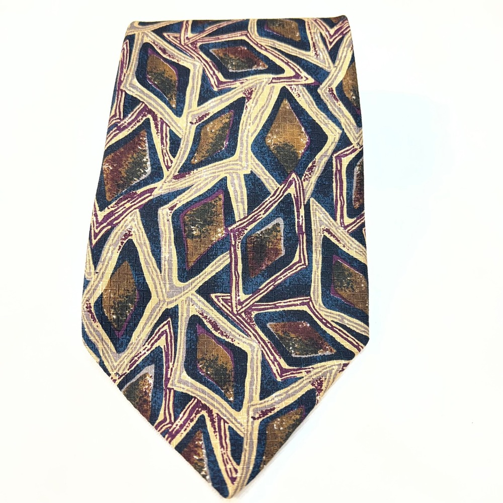 Ferrell Reed Silk Tie Geometric‎ Diamond Abstract Italy Hand Made Gorpcore Indie